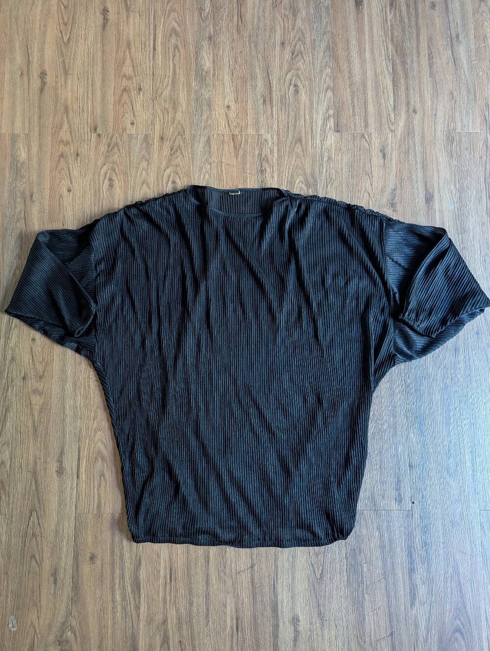Anne Klein Black Striped Short-Sleeve Crewneck Sheer Shirt